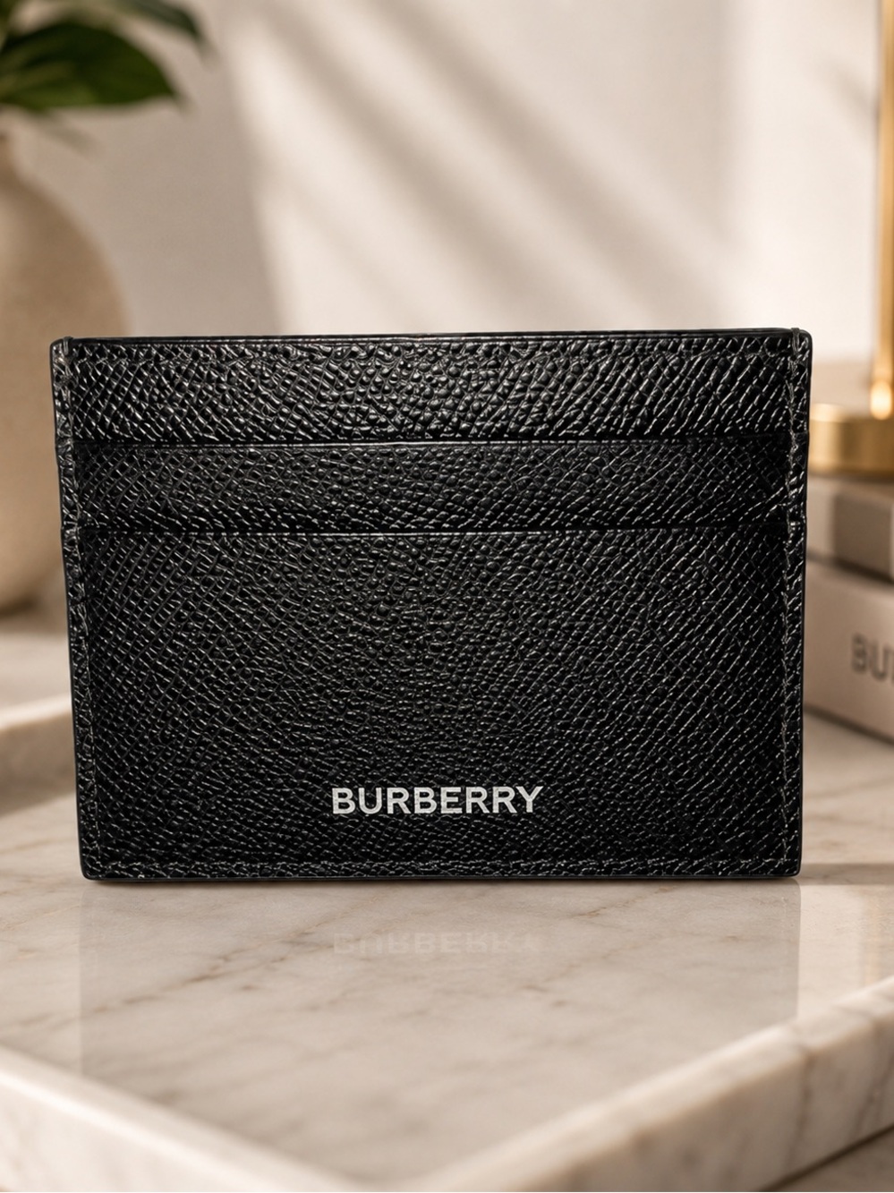 NEW Authentic Burberry Black Leather Card Holder with COA